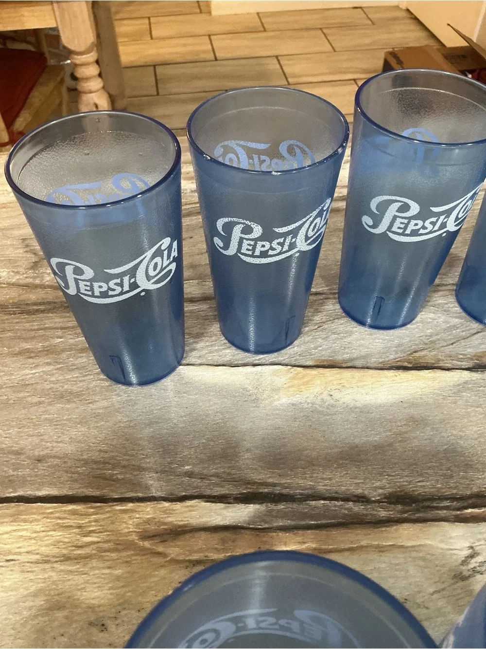 Set of 7 Vintage Pepsi-Cola Blue Restaurant Tumblers 20 oz Retro Diner Cups
